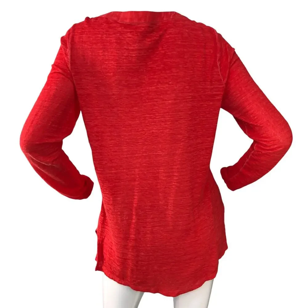 Chicos Womens Size 0 US S Linen Slplit Neck Tunic Top Soft Knit Garment Dyed Red